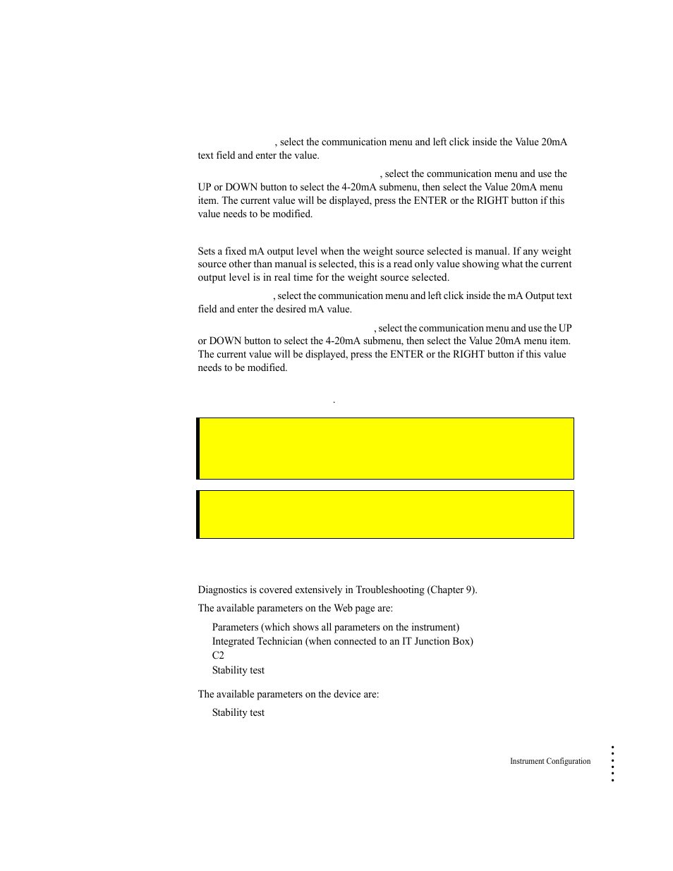 Diagnostics parameter menu | Hardy HI 6300 Series User Manual | Page 73 / 168