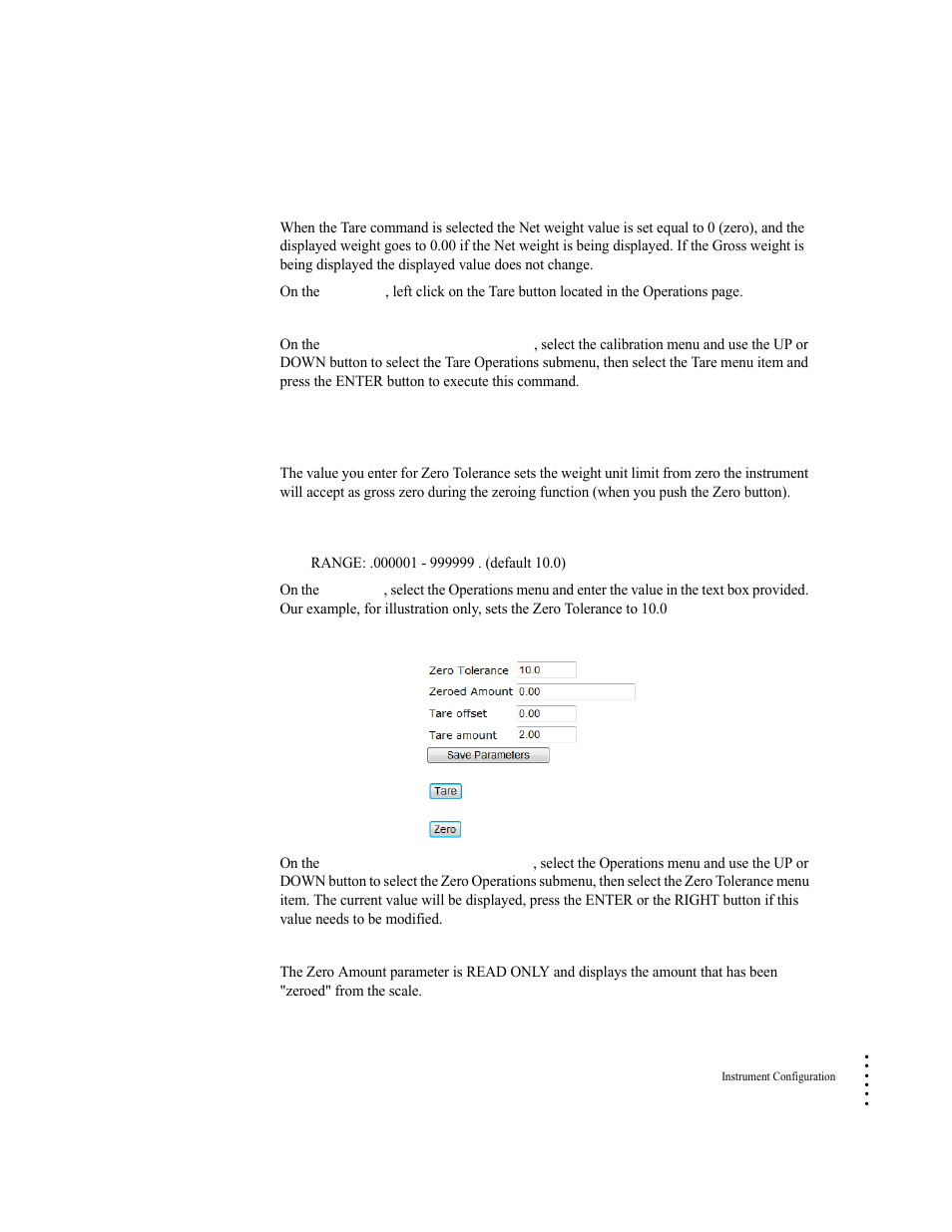 Tare command, Zero operations commands and parameters, Zero tolerance parameter | Zero amount parameter, Zero tolerance parameter zero amount parameter | Hardy HI 6300 Series User Manual | Page 83 / 168