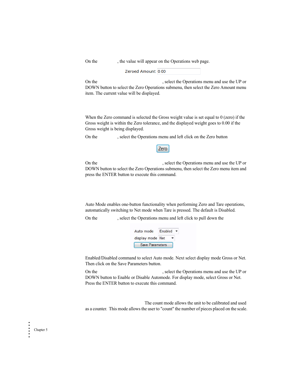 Zero command, Auto mode, Count operations parameters and commands | Hardy HI 6300 Series User Manual | Page 84 / 168