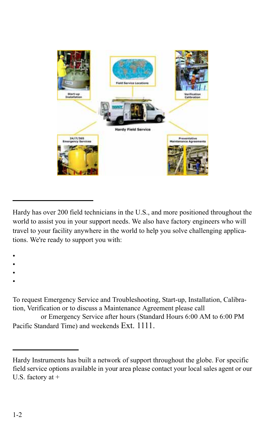 Local field service, Outside the u.s, Ext. 1111 | Hardy HI HLPT Tension Load Points User Manual | Page 2 / 20