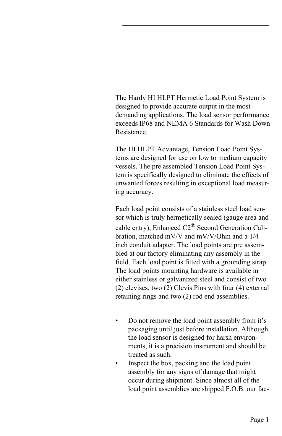 General information, Unpacking | Hardy HI HLPT Tension Load Points User Manual | Page 7 / 20