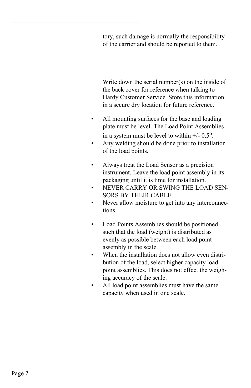 Site preparation, Precautions | Hardy HI HLPT Tension Load Points User Manual | Page 8 / 20