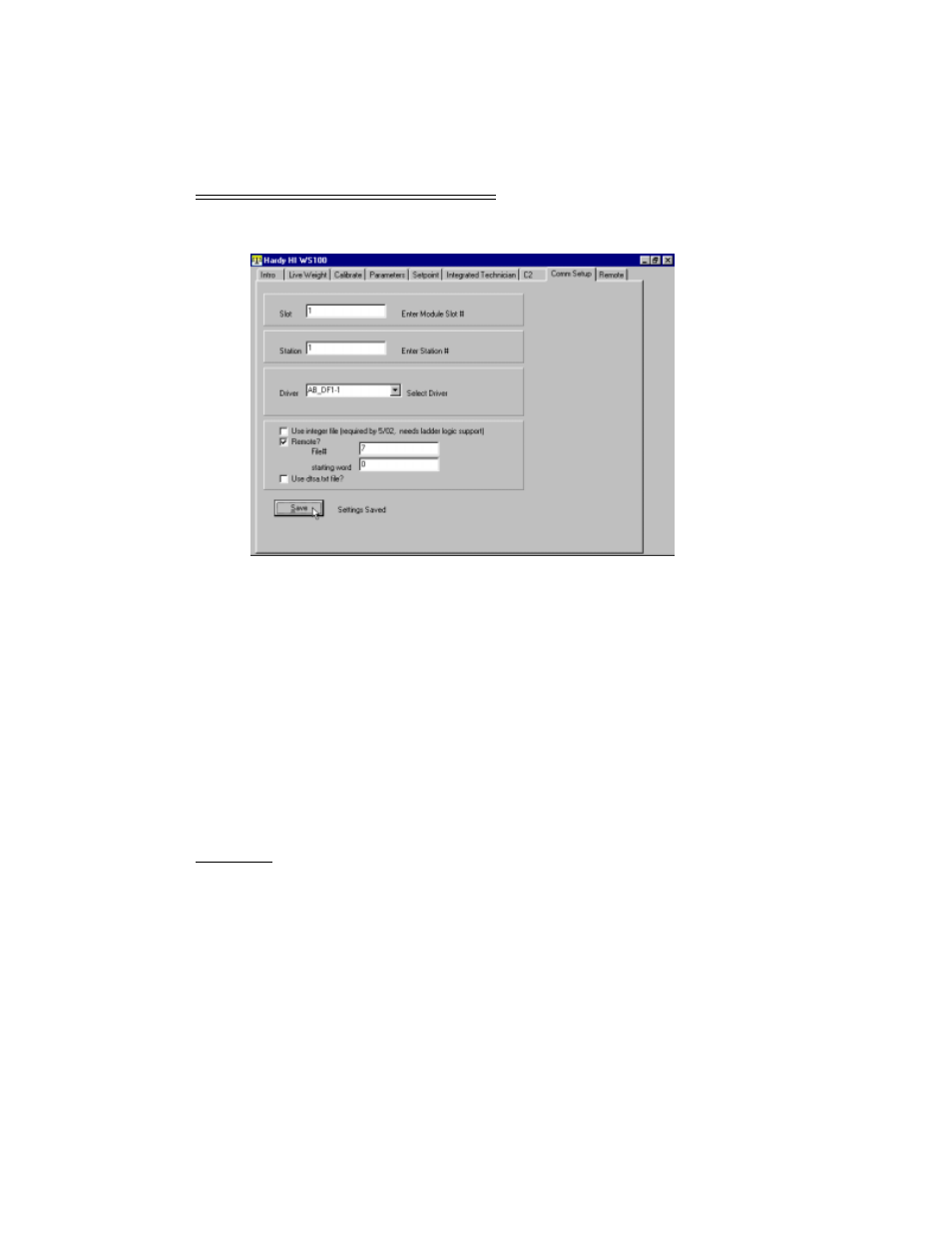 Fig. 4-2 comm setup -4 | Hardy WS100 Configuration Software User Manual | Page 19 / 42