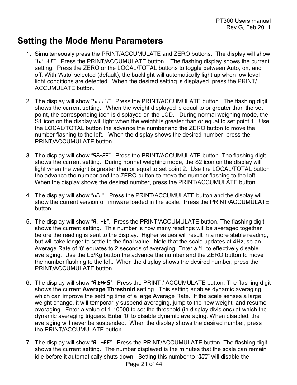 Setting the mode menu parameters | Holtgreven Truck Scale Resources User Manual | Page 21 / 44