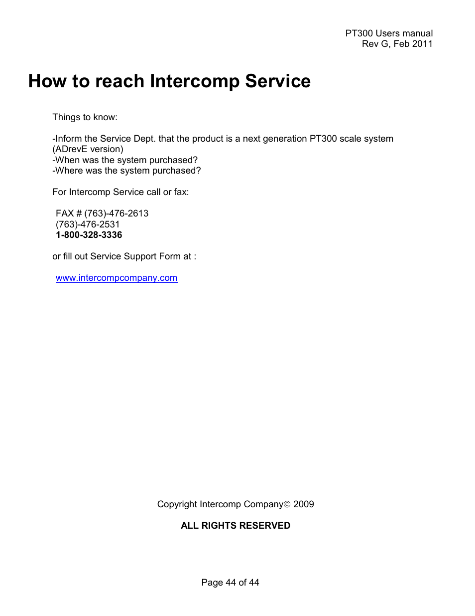 How to reach intercomp service | Holtgreven Truck Scale Resources User Manual | Page 44 / 44