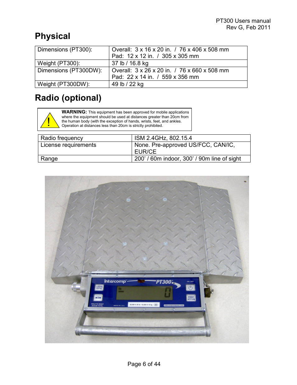 Physical, Radio (optional) | Holtgreven Truck Scale Resources User Manual | Page 6 / 44