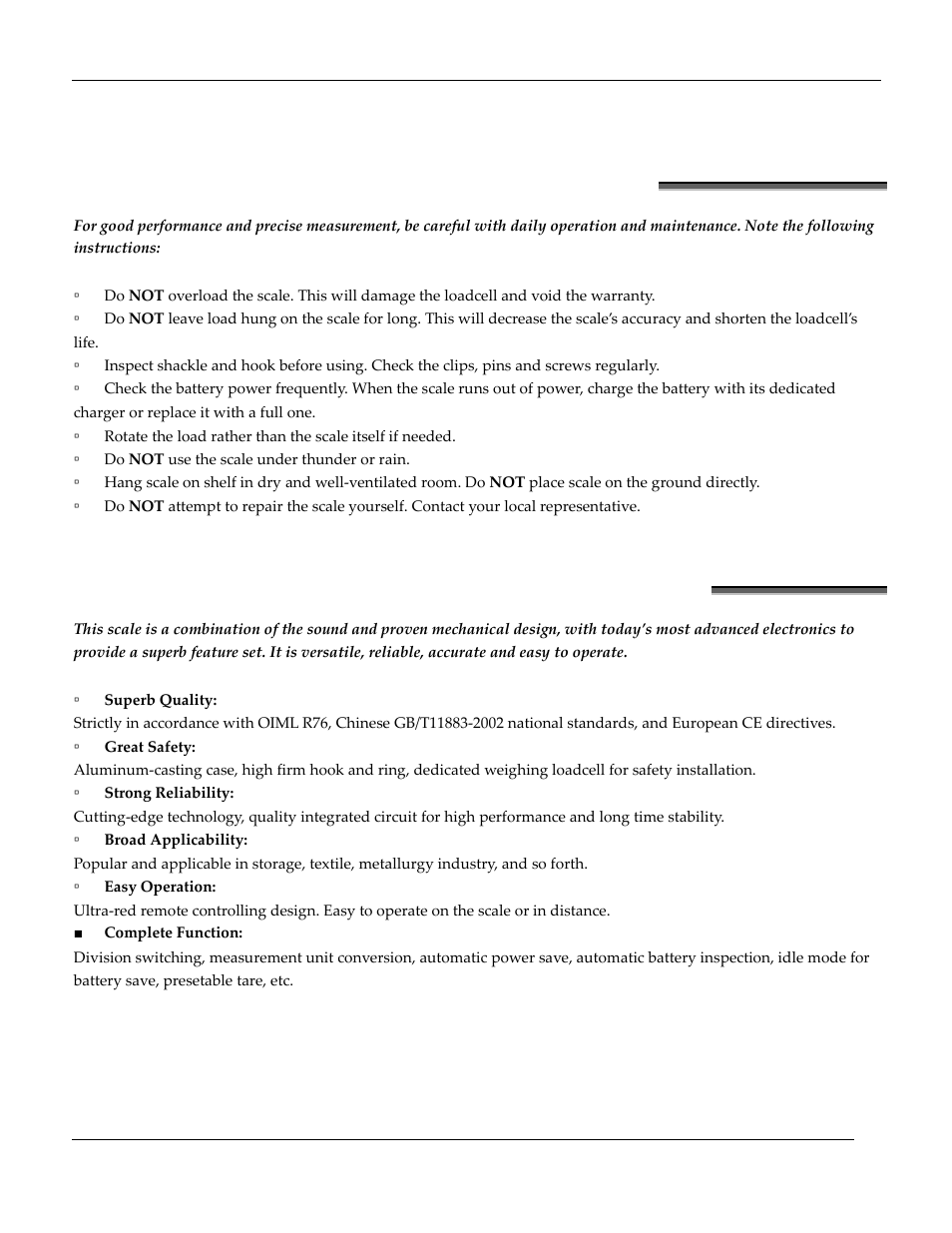 Safety guide, Features | Holtgreven USED OCS-B 40,000 lb (x 20) User Manual | Page 4 / 27