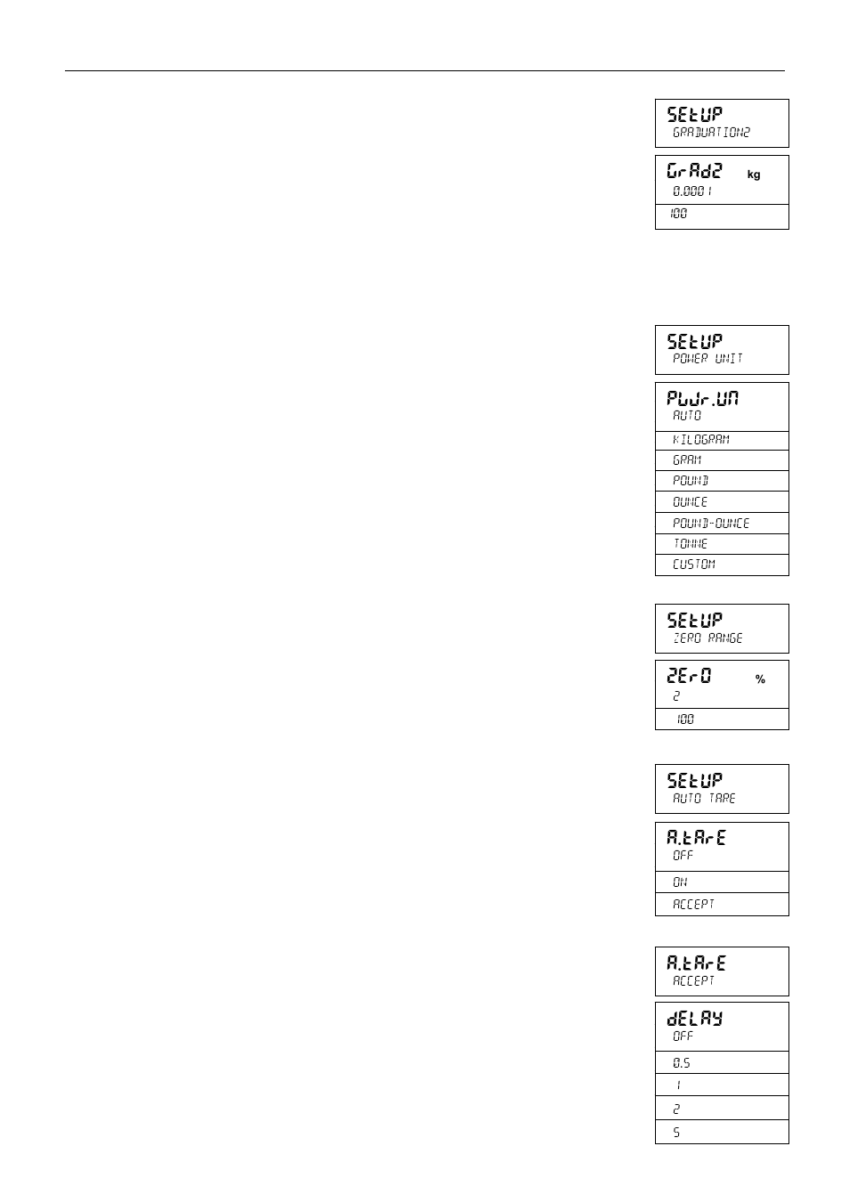 Setup, A.tare, Grad2 | Pwwr.un, Zero, Delay | Holtgreven Ohaus Defender Series Bench Scales User Manual | Page 24 / 72