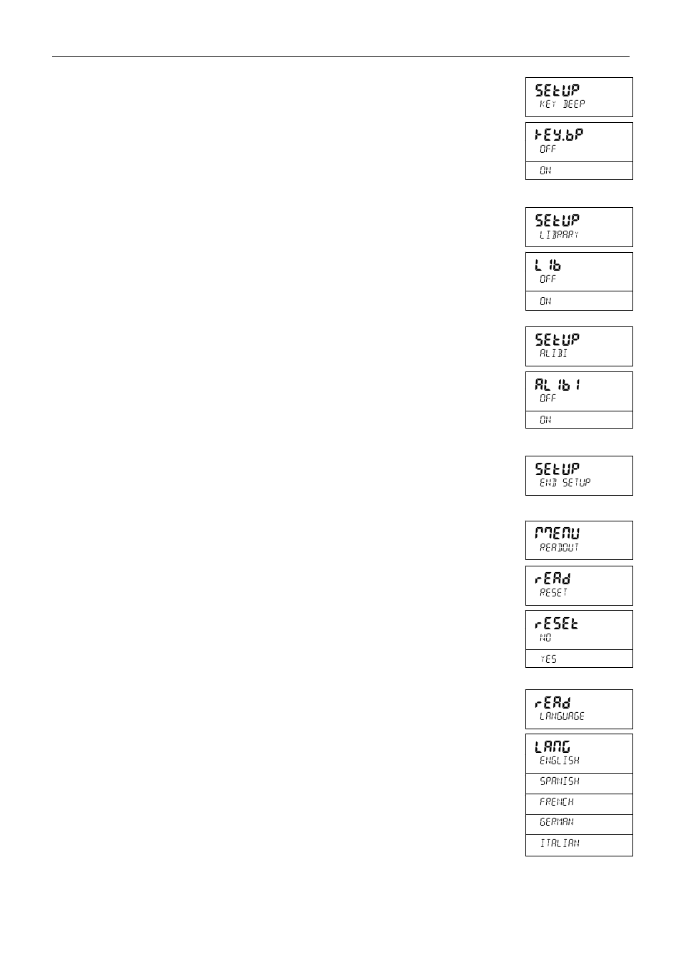 Setup, Mmenu, Read | Reset, Lang, Key.bp, Alibi | Holtgreven Ohaus Defender Series Bench Scales User Manual | Page 26 / 72