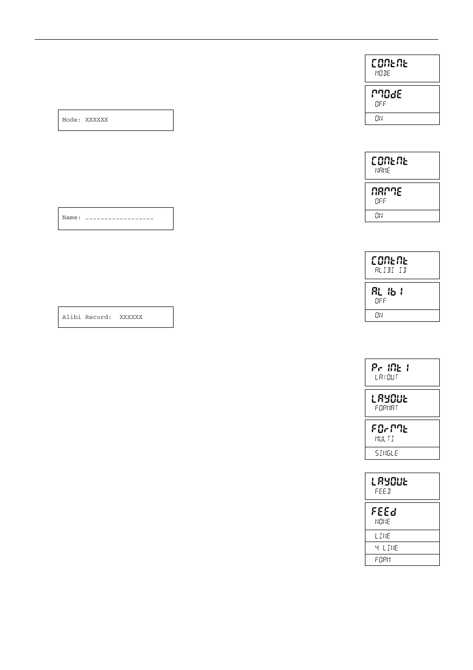 Alibi, Contnt, Mmode | Namme, Layout, Print1, Formmt, Feed | Holtgreven Ohaus Defender Series Bench Scales User Manual | Page 37 / 72