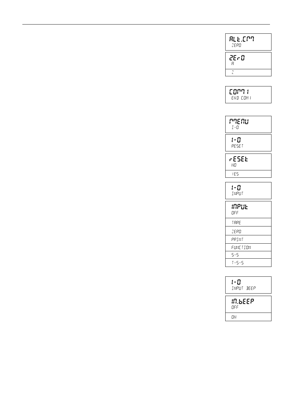 Alt.cmm, Zero, Comm1 | Mmenu, Reset, Input, In.beep | Holtgreven Ohaus Defender Series Bench Scales User Manual | Page 40 / 72