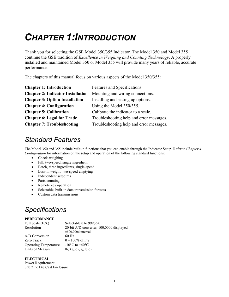 Hapter, Ntroduction, Standard features | Specifications | Holtgreven GSE-355 I.S. User Manual | Page 10 / 122