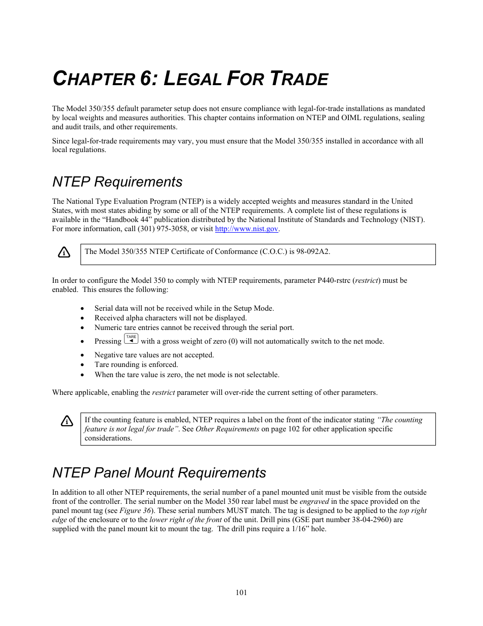 Hapter, Egal, Rade | Ntep requirements, Ntep panel mount requirements | Holtgreven GSE-355 I.S. User Manual | Page 110 / 122