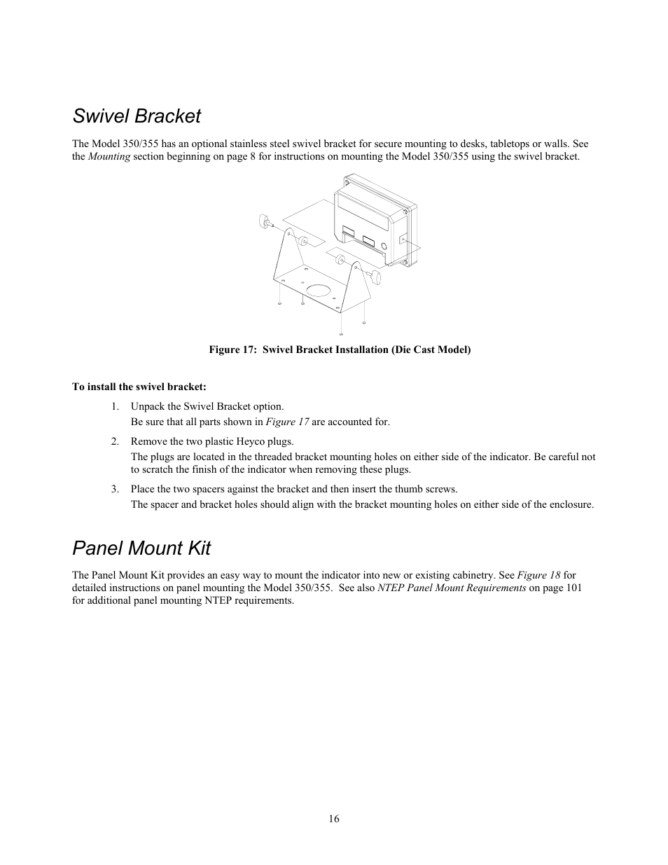 Swivel bracket, Panel mount kit | Holtgreven GSE-355 I.S. User Manual | Page 25 / 122