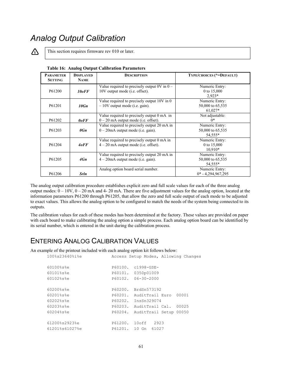 Analog output calibration, Ntering, Nalog | Alibration, Alues | Holtgreven GSE-355 I.S. User Manual | Page 70 / 122