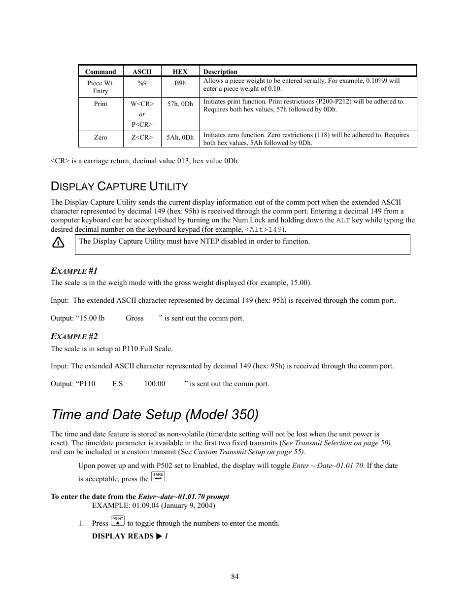Time and date setup (model 350), Isplay, Apture | Tility | Holtgreven GSE-355 I.S. User Manual | Page 93 / 122