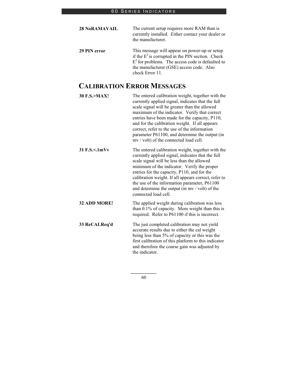 Alibration, Rror, Essages | Holtgreven GSE-665 User Manual | Page 68 / 74