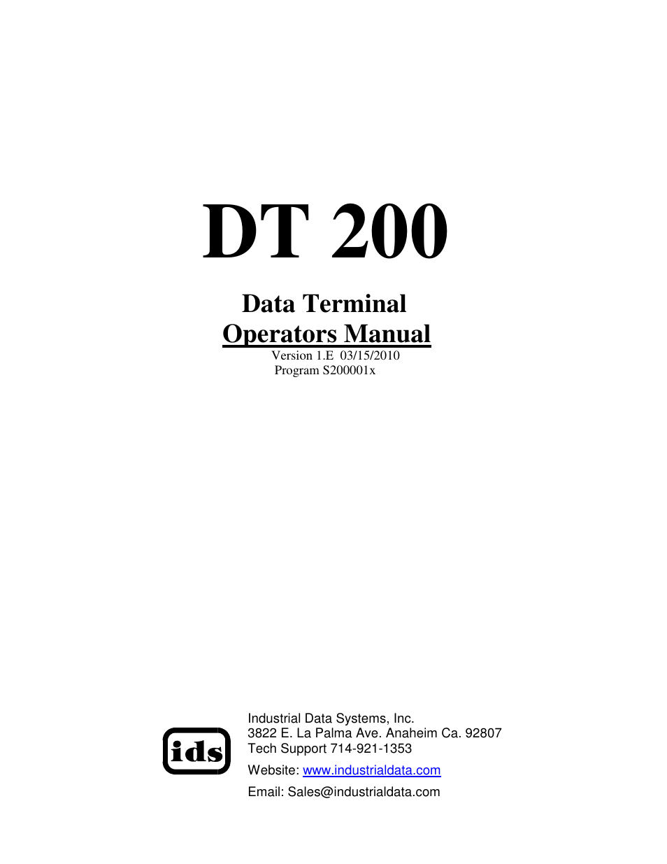 Industrial Data Systems IDS DT200 User Manual | 58 pages