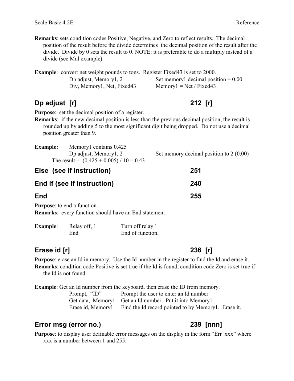 Dp adjust [r] 212 [r, Else (see if instruction) 251, End if (see if instruction) 240 | End 255, Erase id [r] 236 [r, Error msg (error no.) 239 [nnn | Industrial Data Systems IDS Scale Basic User Manual | Page 23 / 53