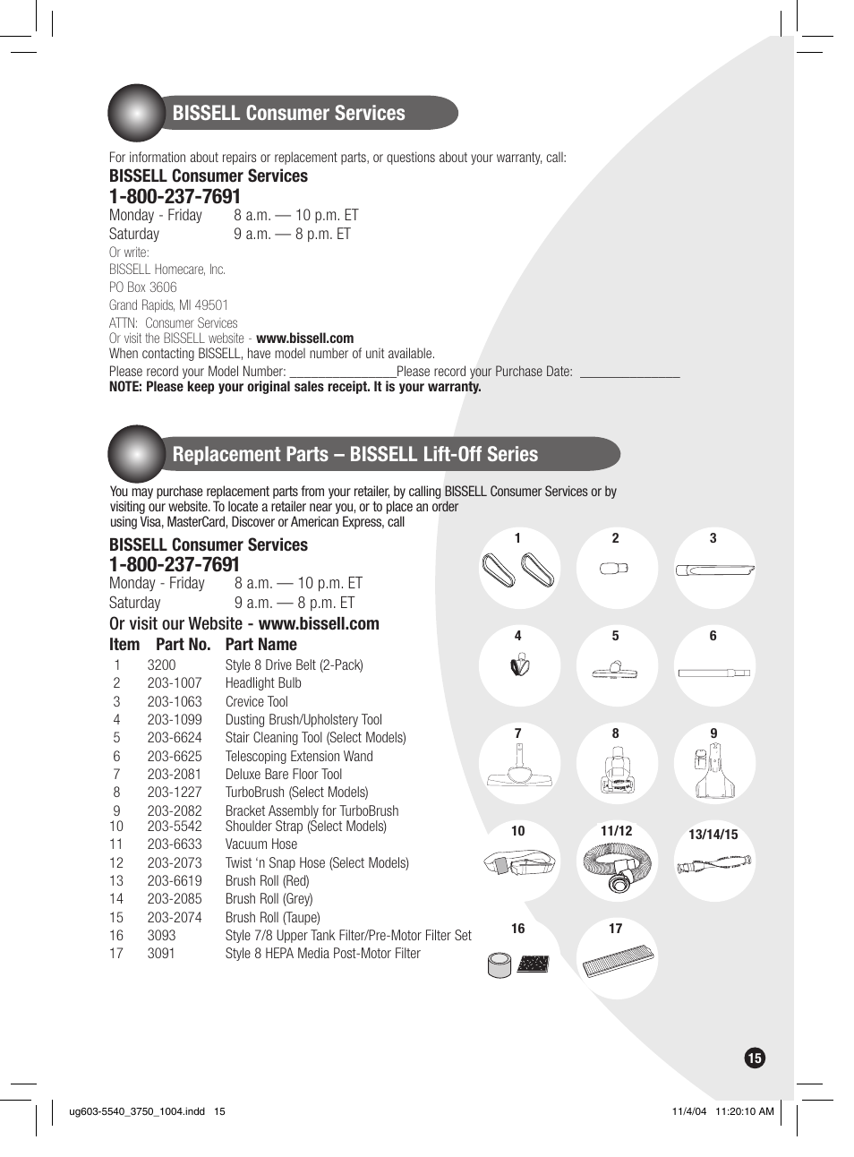 Bissell 6801 EN User Manual | Page 15 / 16