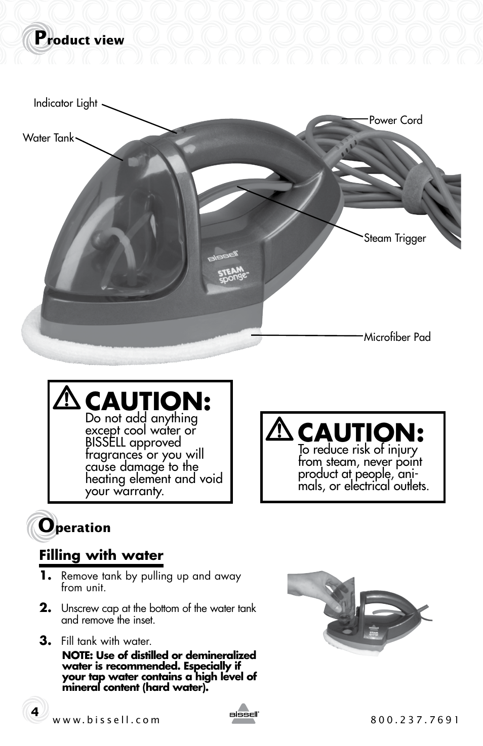 Caution | Bissell STEAM SPONGE 39F1 User Manual | Page 4 / 8