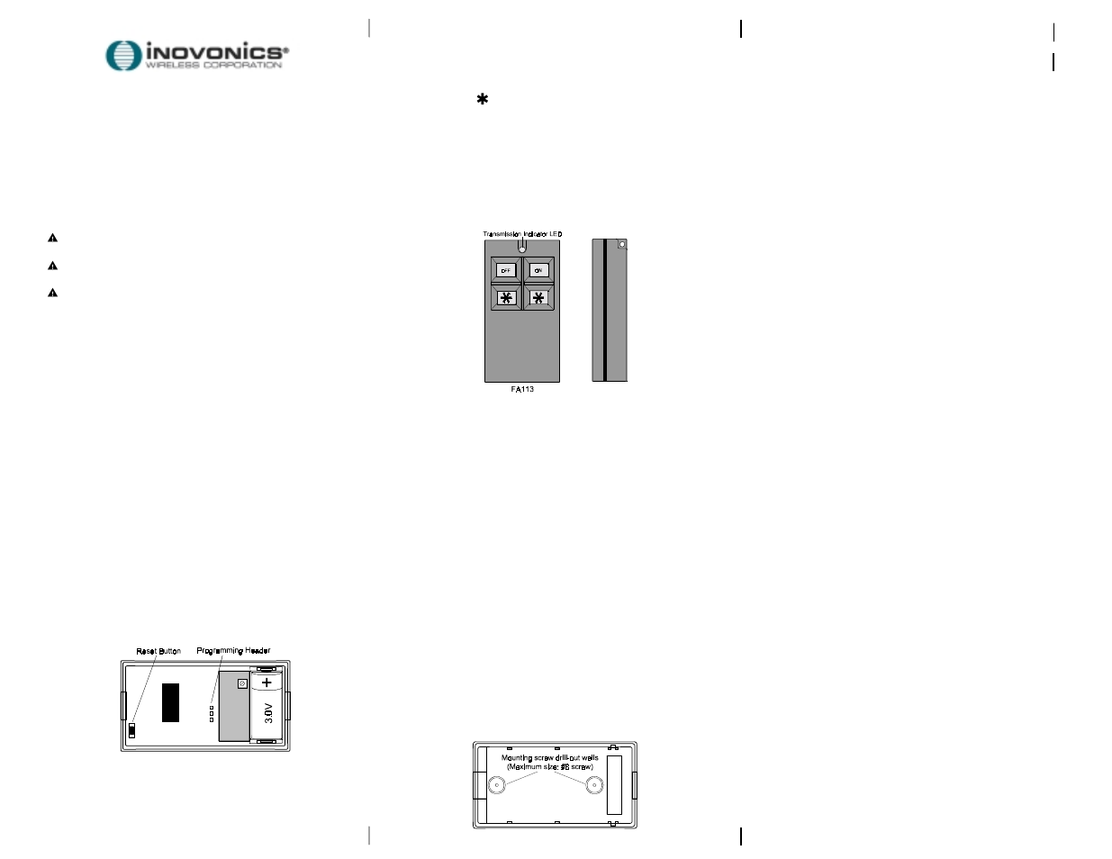 Inovonics FA113 User Manual | 2 pages