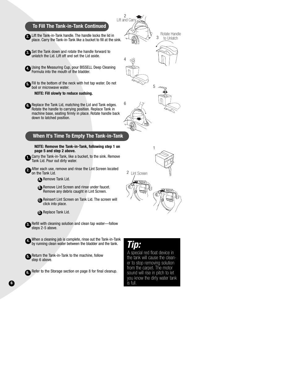 When it’s time to empty the tank-in-tank | Bissell PowerSteamer 1693 series User Manual | Page 6 / 12
