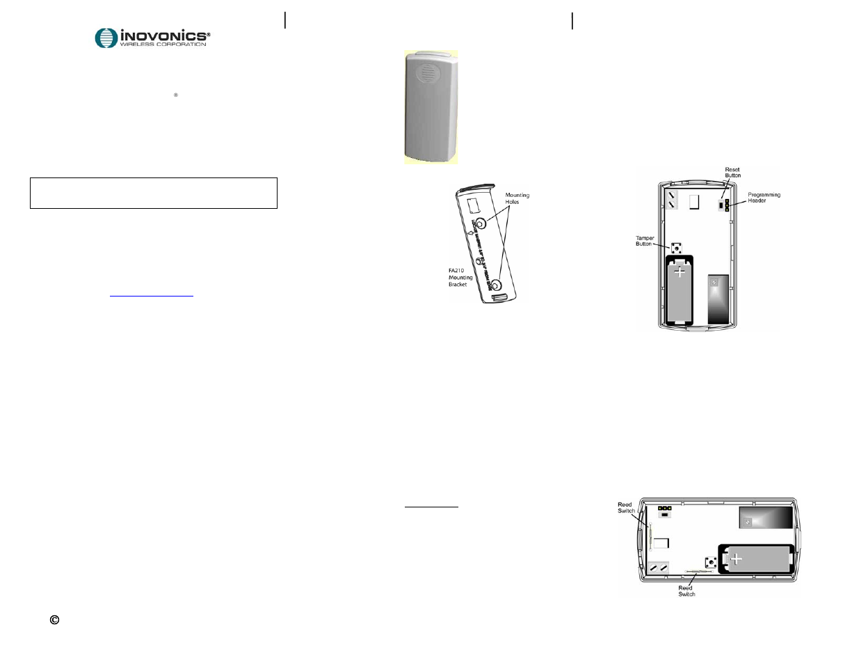 Inovonics FA210 User Manual | 2 pages