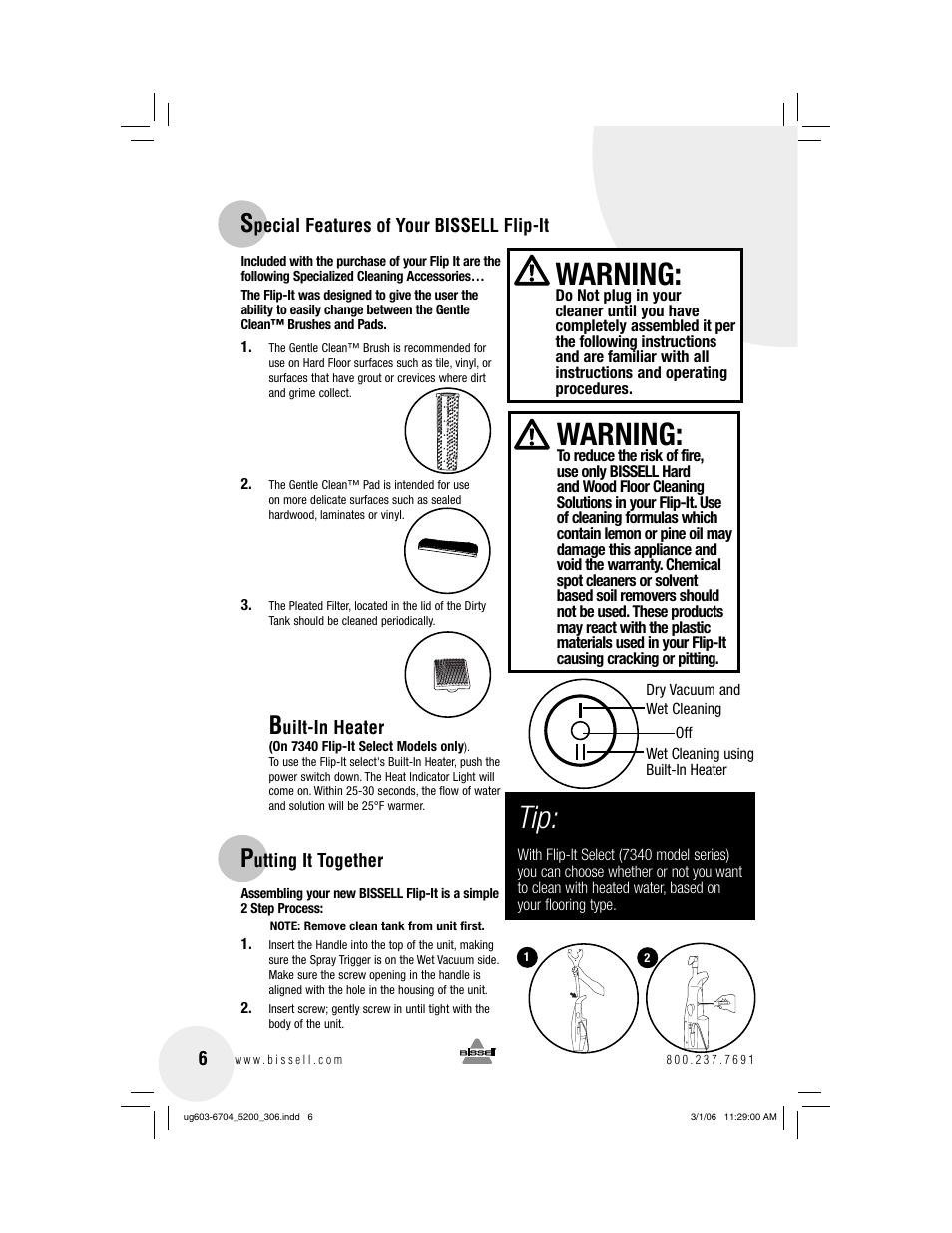 Warning | Bissell 5200 User Manual | Page 6 / 12