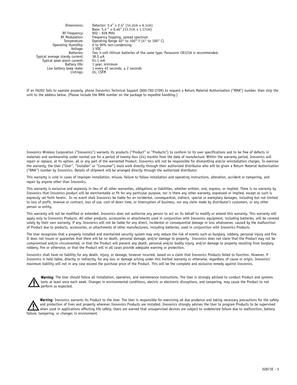 Inovonics FA202 User Manual | Page 5 / 5