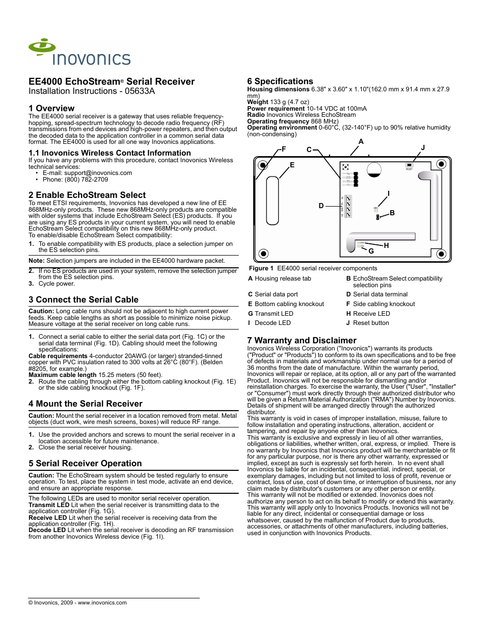 Inovonics EE4000 User Manual | 1 page