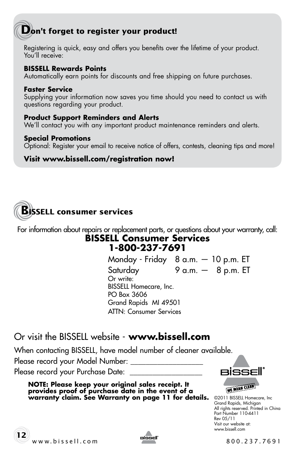 Bissell 53Y8 User Manual | Page 12 / 12