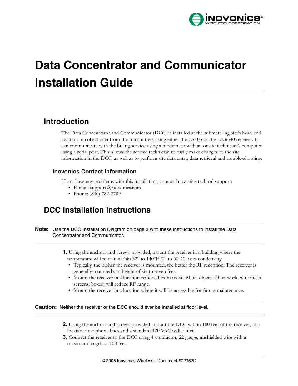 Inovonics DCC5800 User Manual | 5 pages