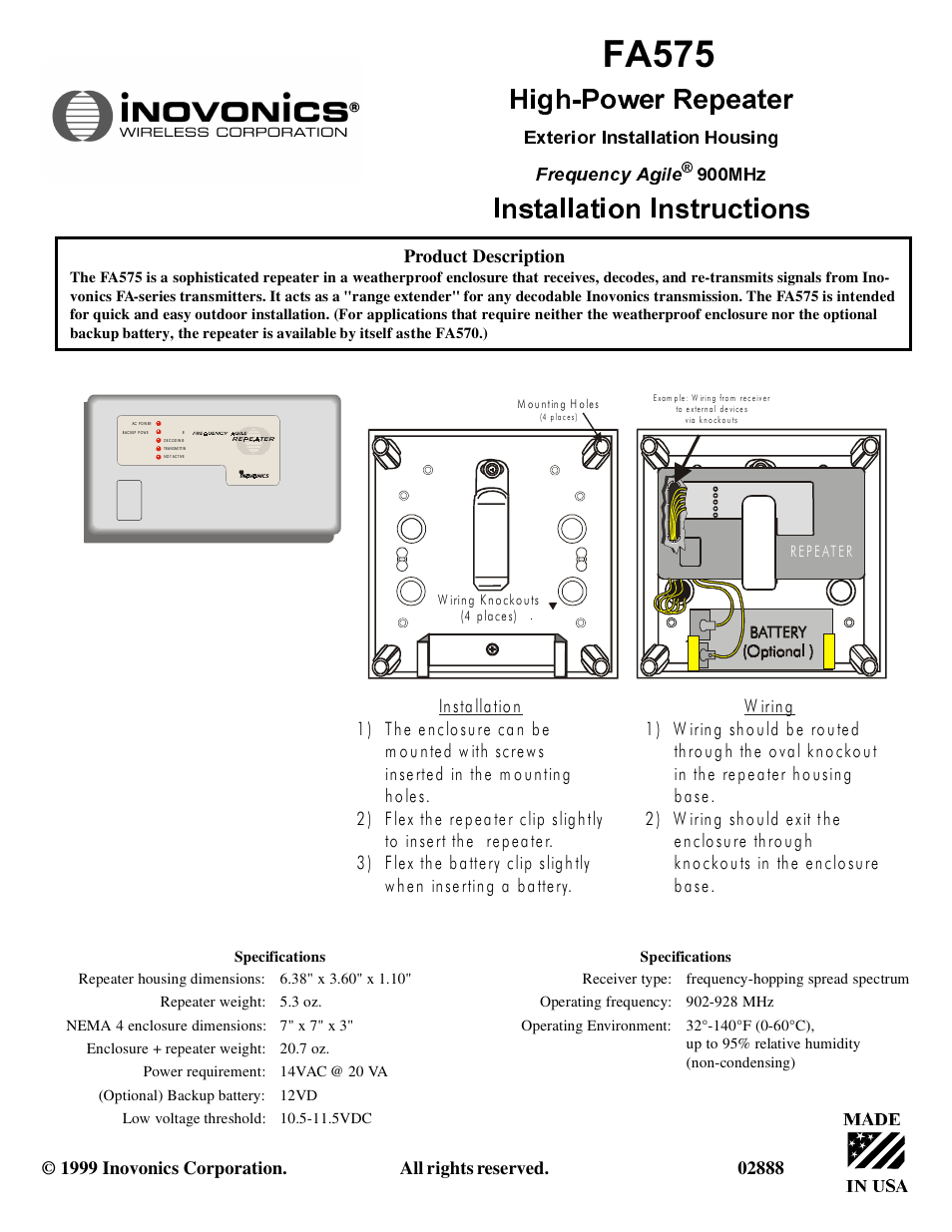 Inovonics FA575 User Manual | 4 pages