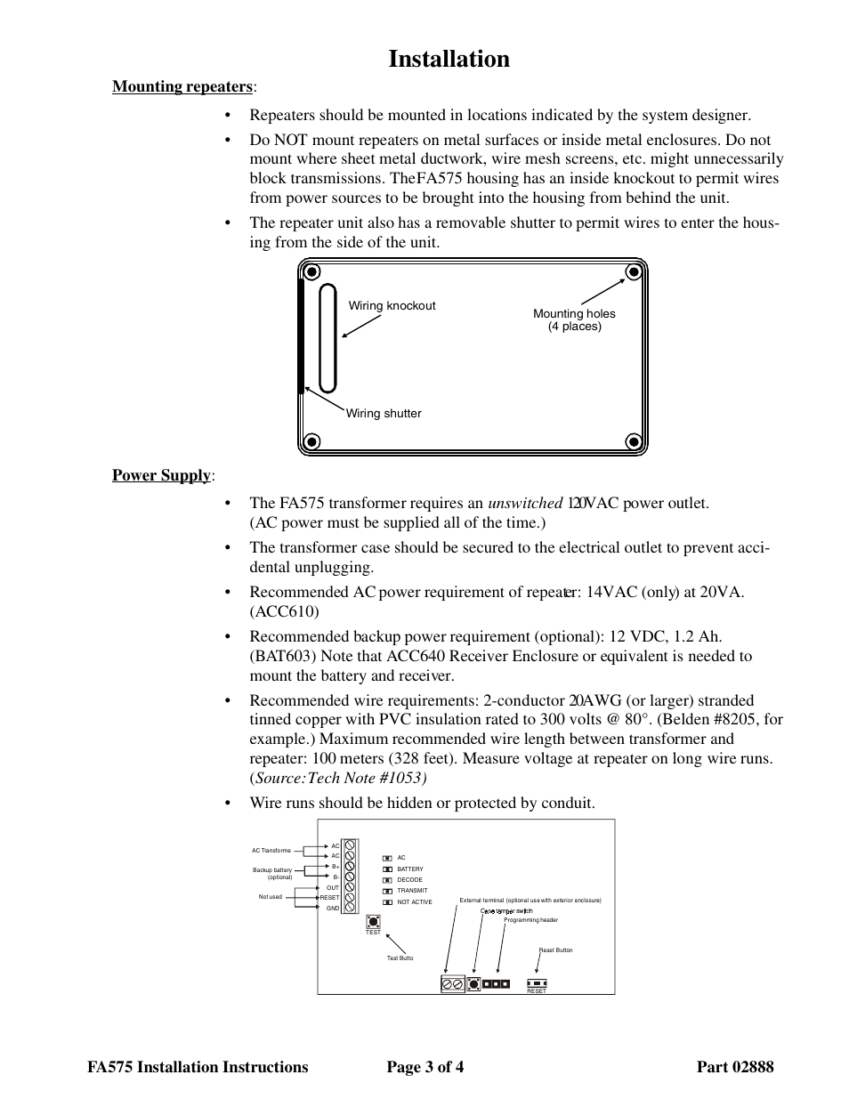 Installation | Inovonics FA575 User Manual | Page 3 / 4