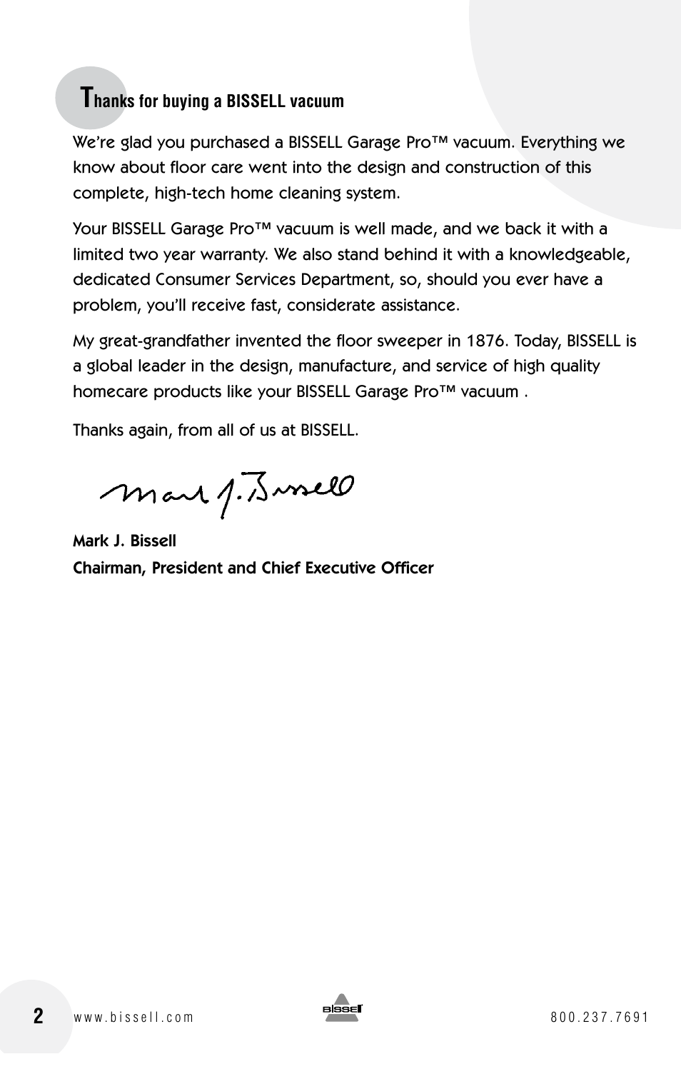 Bissell GARAGE PRO 18P0 User Manual | Page 2 / 16