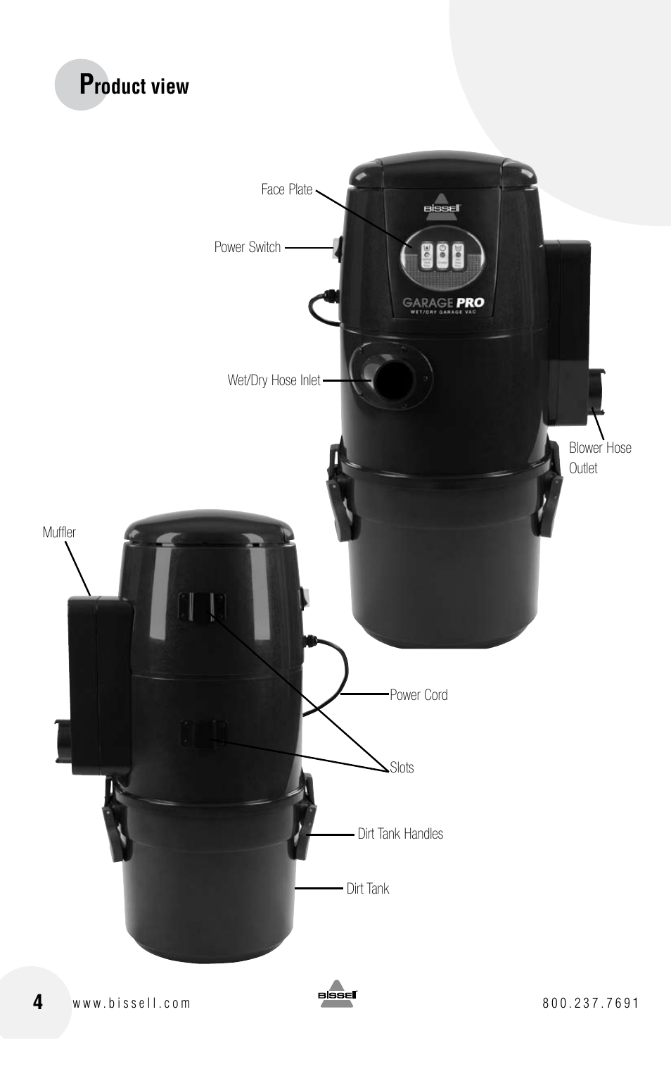 Roduct view | Bissell GARAGE PRO 18P0 User Manual | Page 4 / 16