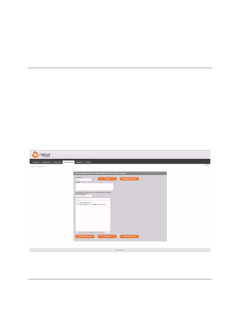 Using quick messages, 1 overview, Chapter 9 using quick messages | Chapter 9 | Inovonics Radius Administrator User Manual | Page 40 / 56