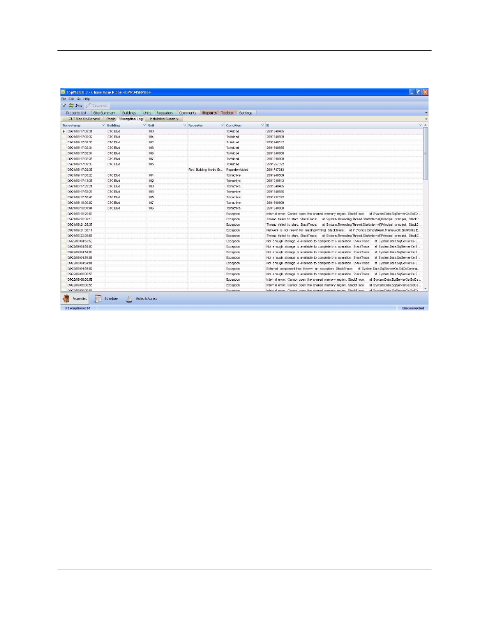 3 exception log | Inovonics TapWatch 3 User Manual | Page 46 / 75
