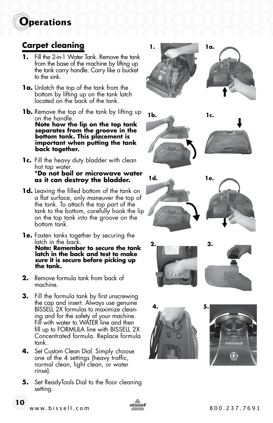 Perations, Carpet cleaning | Bissell PROHEAT2X 20B4 User Manual | Page 10 / 72