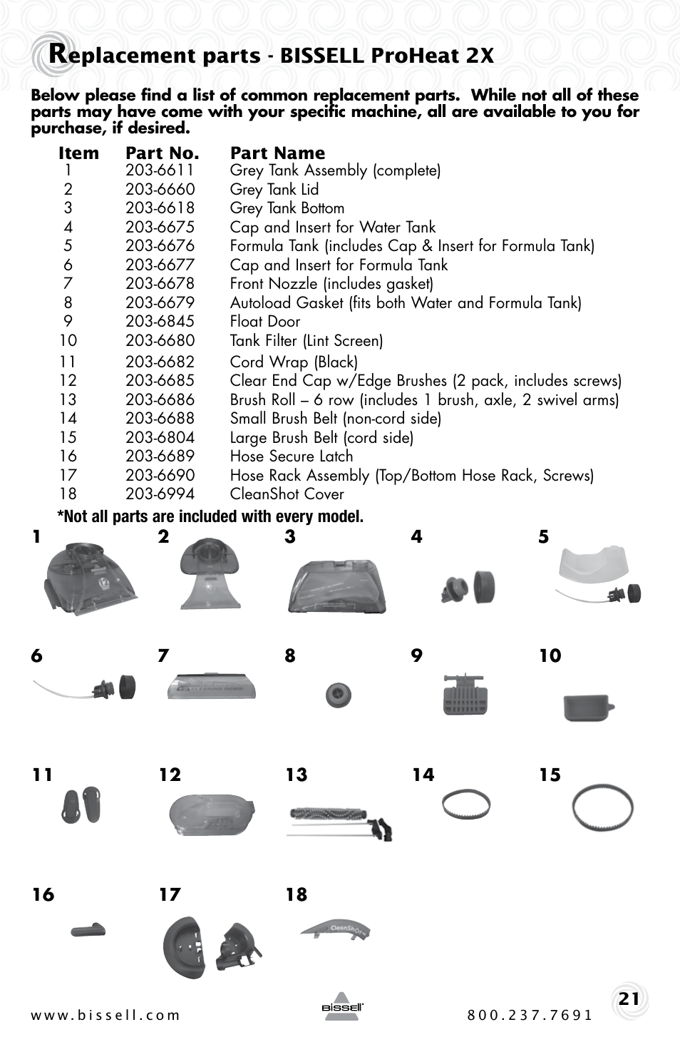 Eplacement parts - bissell proheat 2x | Bissell PROHEAT2X 20B4 User Manual | Page 21 / 72