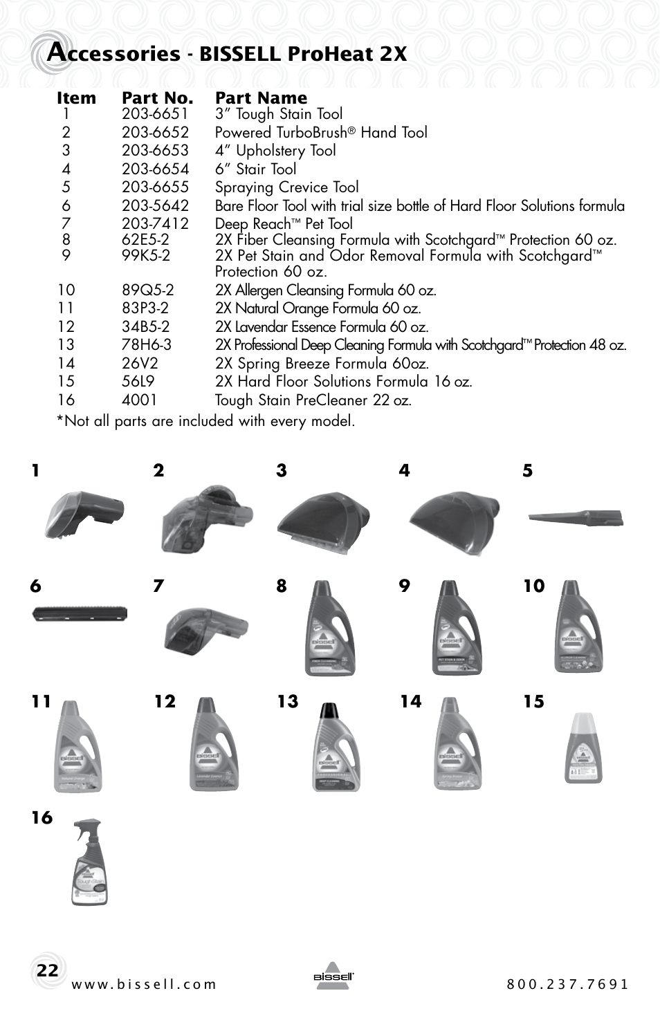 Ccessories - bissell proheat 2x | Bissell PROHEAT2X 20B4 User Manual | Page 22 / 72