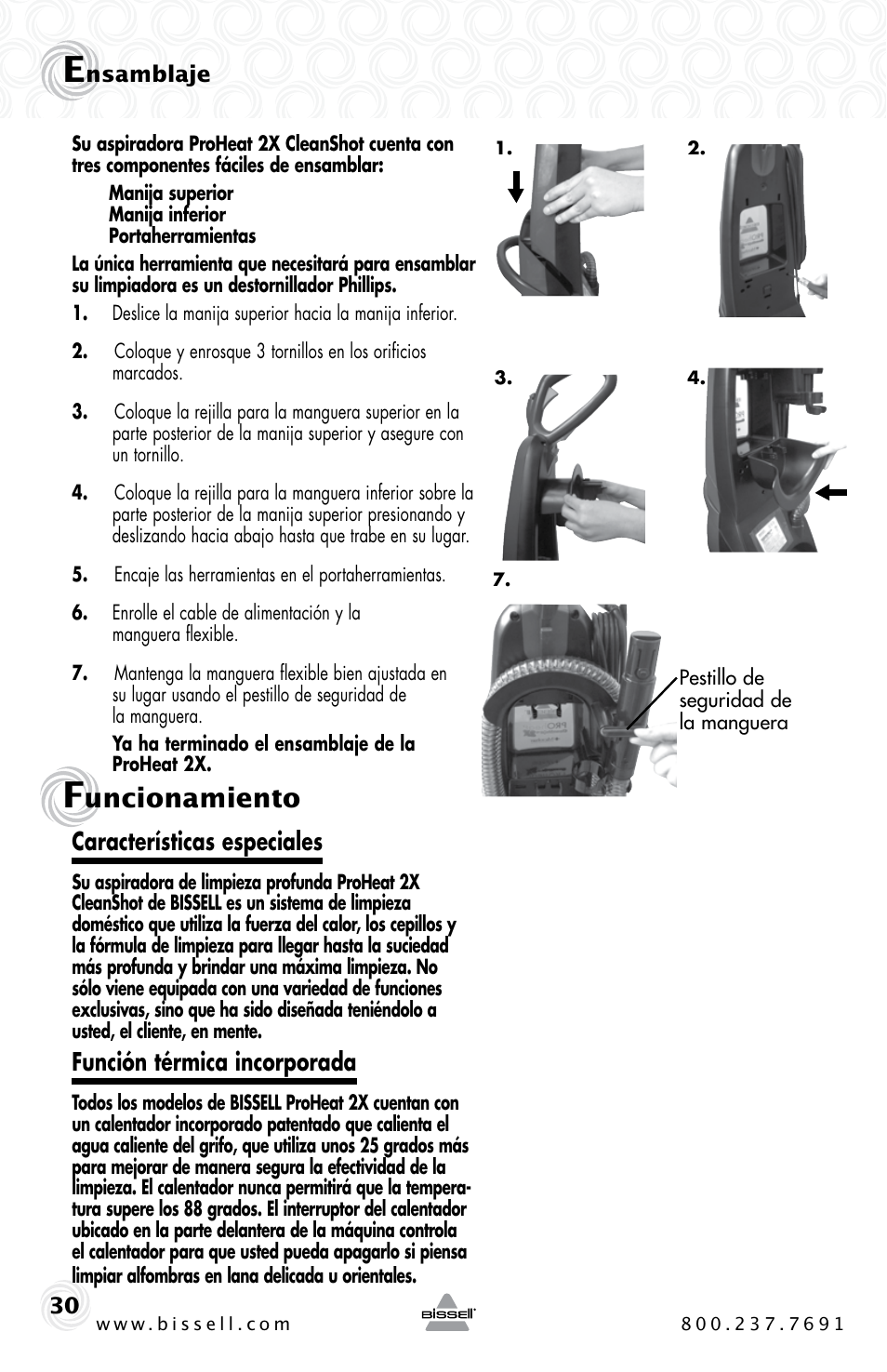 Uncionamiento, Características especiales, Función térmica incorporada | Bissell PROHEAT2X 20B4 User Manual | Page 30 / 72