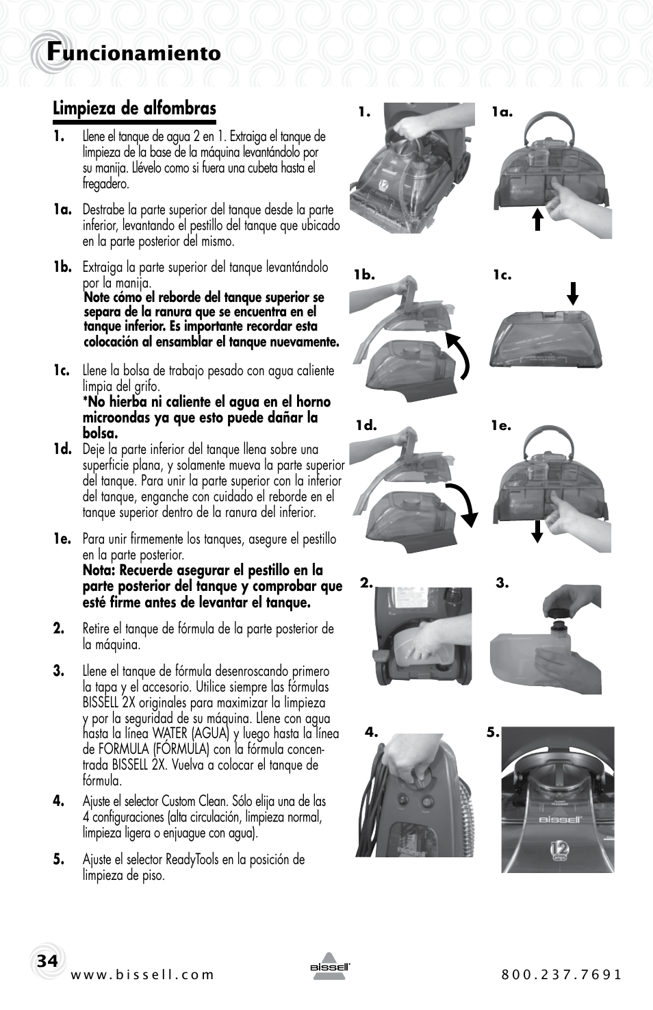 Uncionamiento, Limpieza de alfombras | Bissell PROHEAT2X 20B4 User Manual | Page 34 / 72