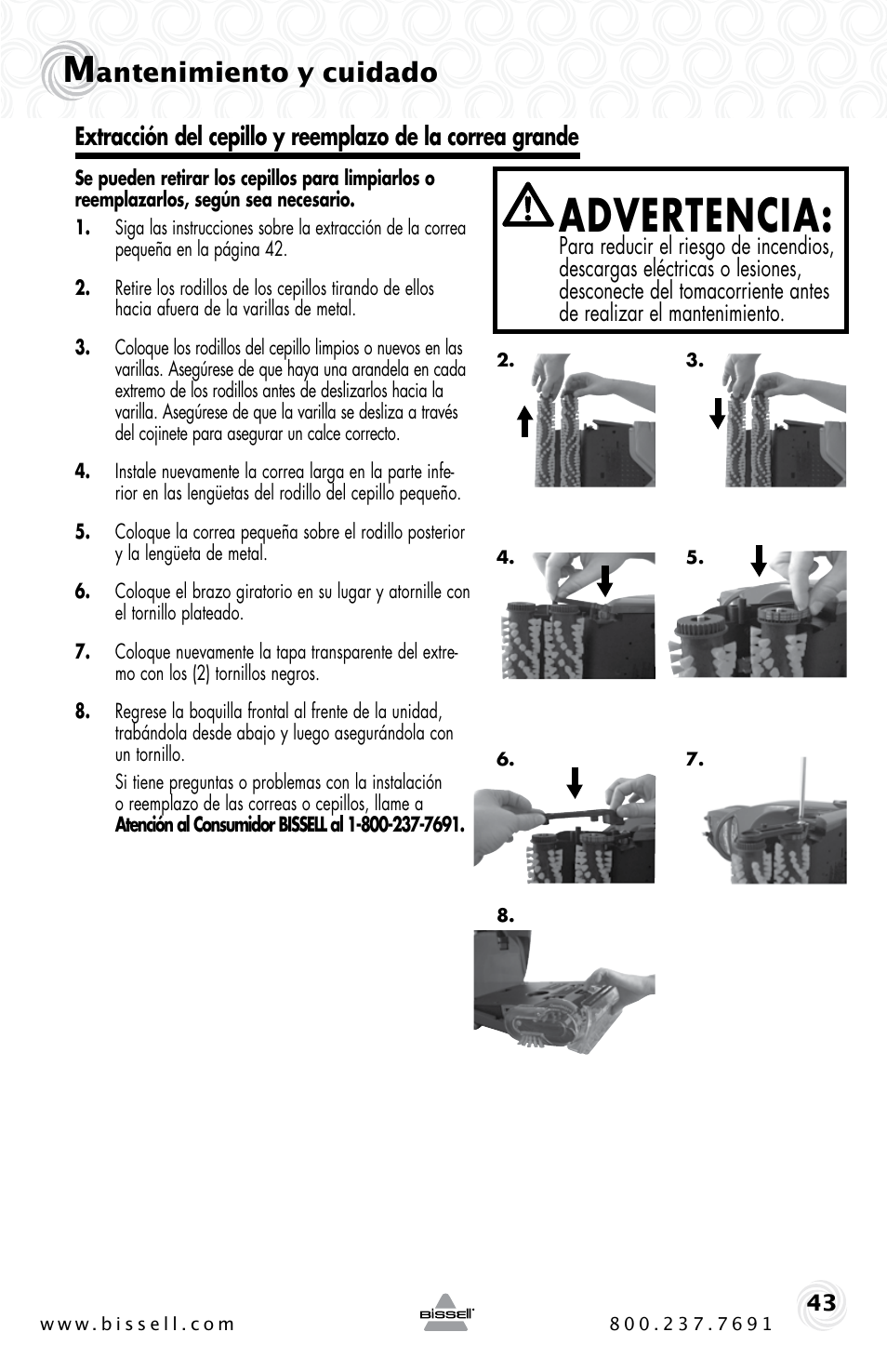 Advertencia, Antenimiento y cuidado | Bissell PROHEAT2X 20B4 User Manual | Page 43 / 72