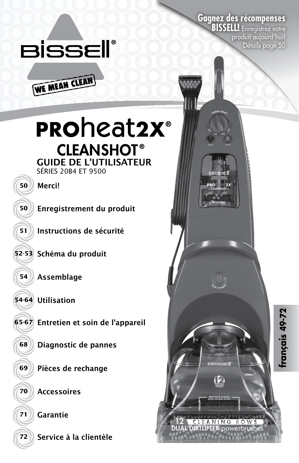 Gagnez des récompenses bissell, Fr an ça is, Guide de l'utilisateur | Bissell PROHEAT2X 20B4 User Manual | Page 49 / 72