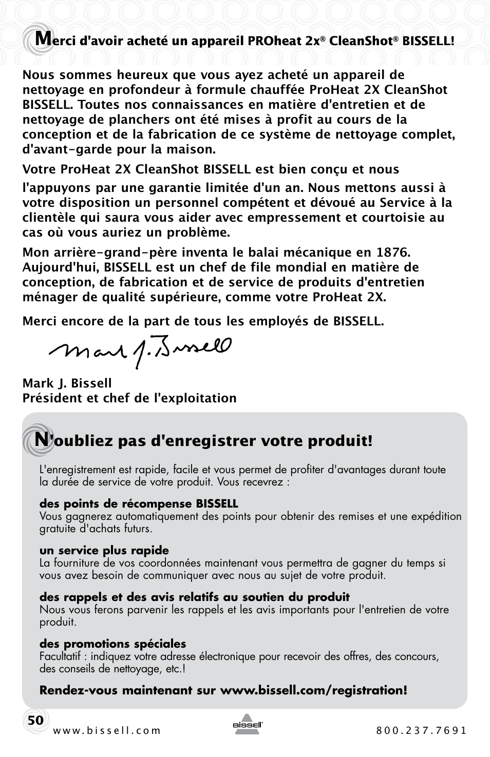 Oubliez pas d'enregistrer votre produit | Bissell PROHEAT2X 20B4 User Manual | Page 50 / 72