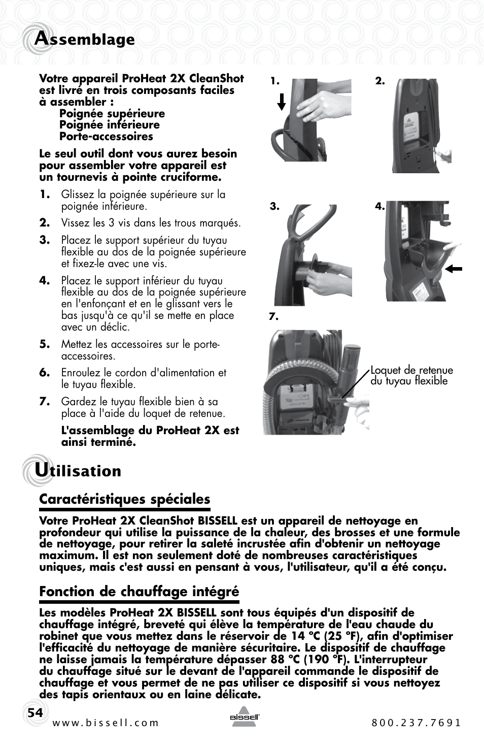 Ssemblage, Tilisation, Caractéristiques spéciales | Fonction de chauffage intégré | Bissell PROHEAT2X 20B4 User Manual | Page 54 / 72