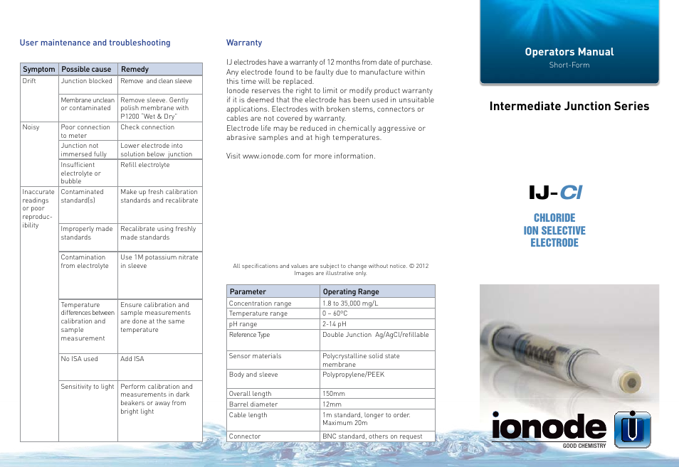 Ionode IJ-Cl Chloride User Manual | 2 pages