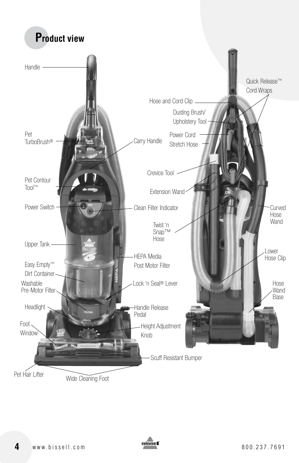 Roduct view | Bissell 3920 EN User Manual | Page 4 / 20